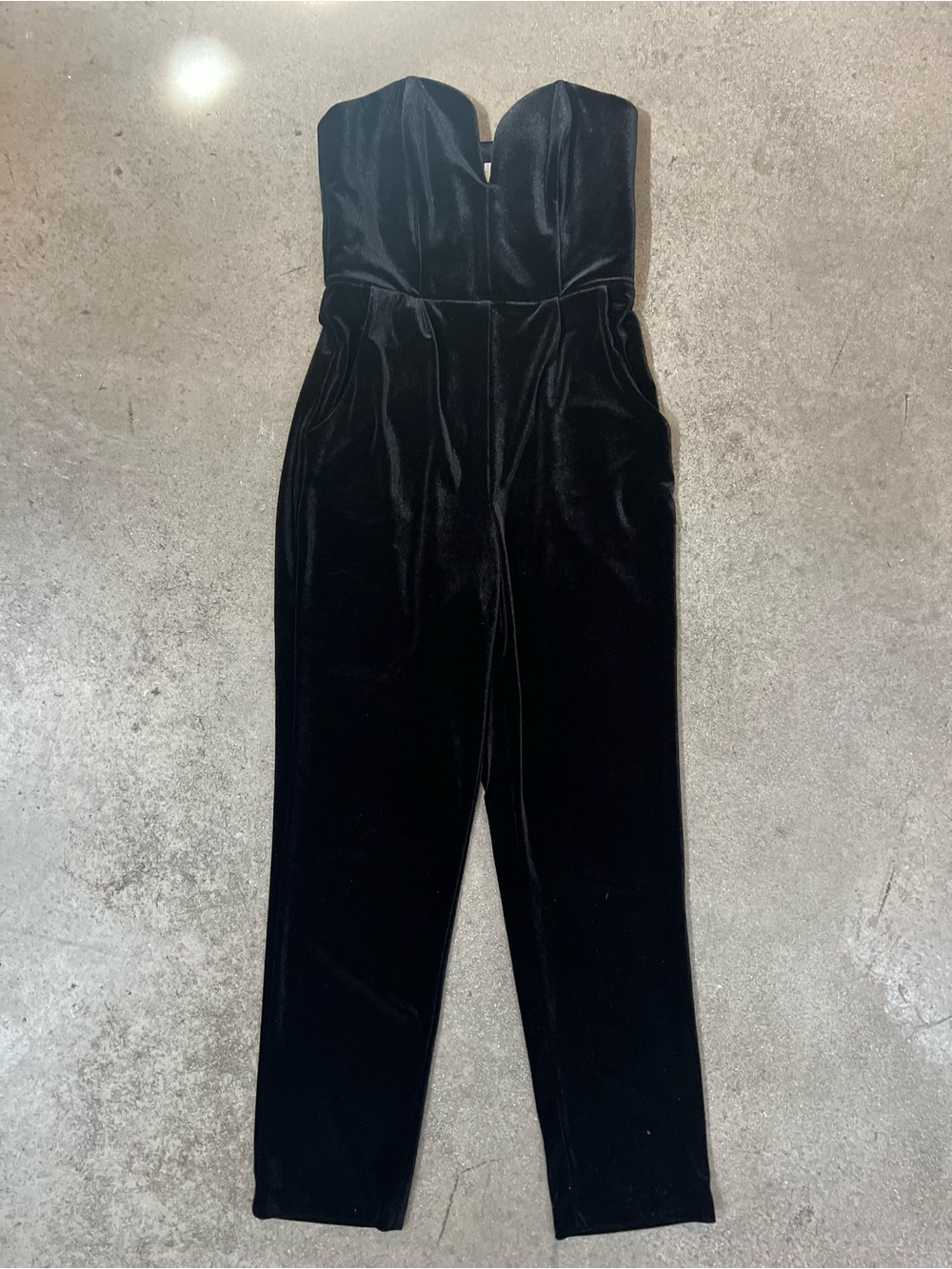 Amanda Uprichard Cherri Black Strapless Velvet Jumpsuit